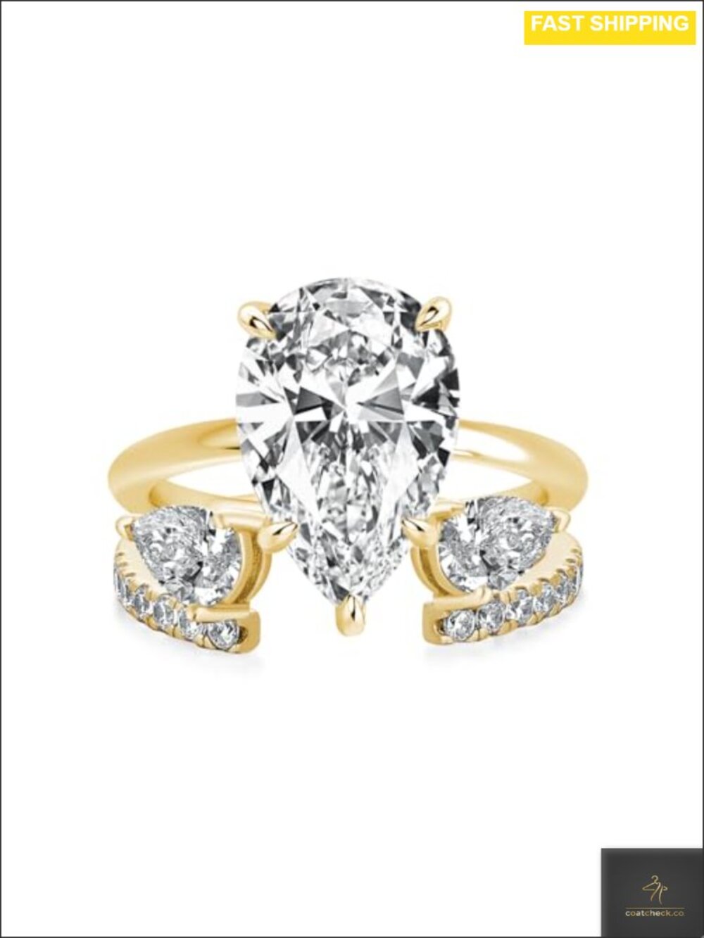 4 Carat Pear Cut CZ Bridal Set S925 Silver 14K Gold Plated